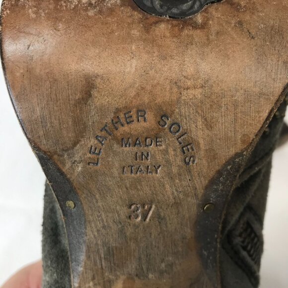 FLORENTINI + BAKER ~ WOMENS 37 ~ GRAY SUEDE STUDDED BOOTIES WITH HEEL - Picture 7 of 8